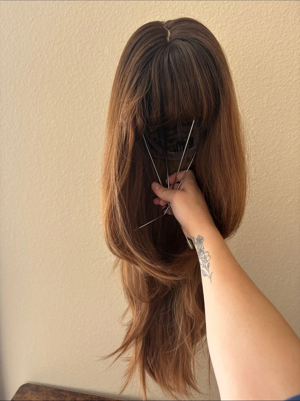 Women's Long Wig - Brown and Dark Brown Rooted
